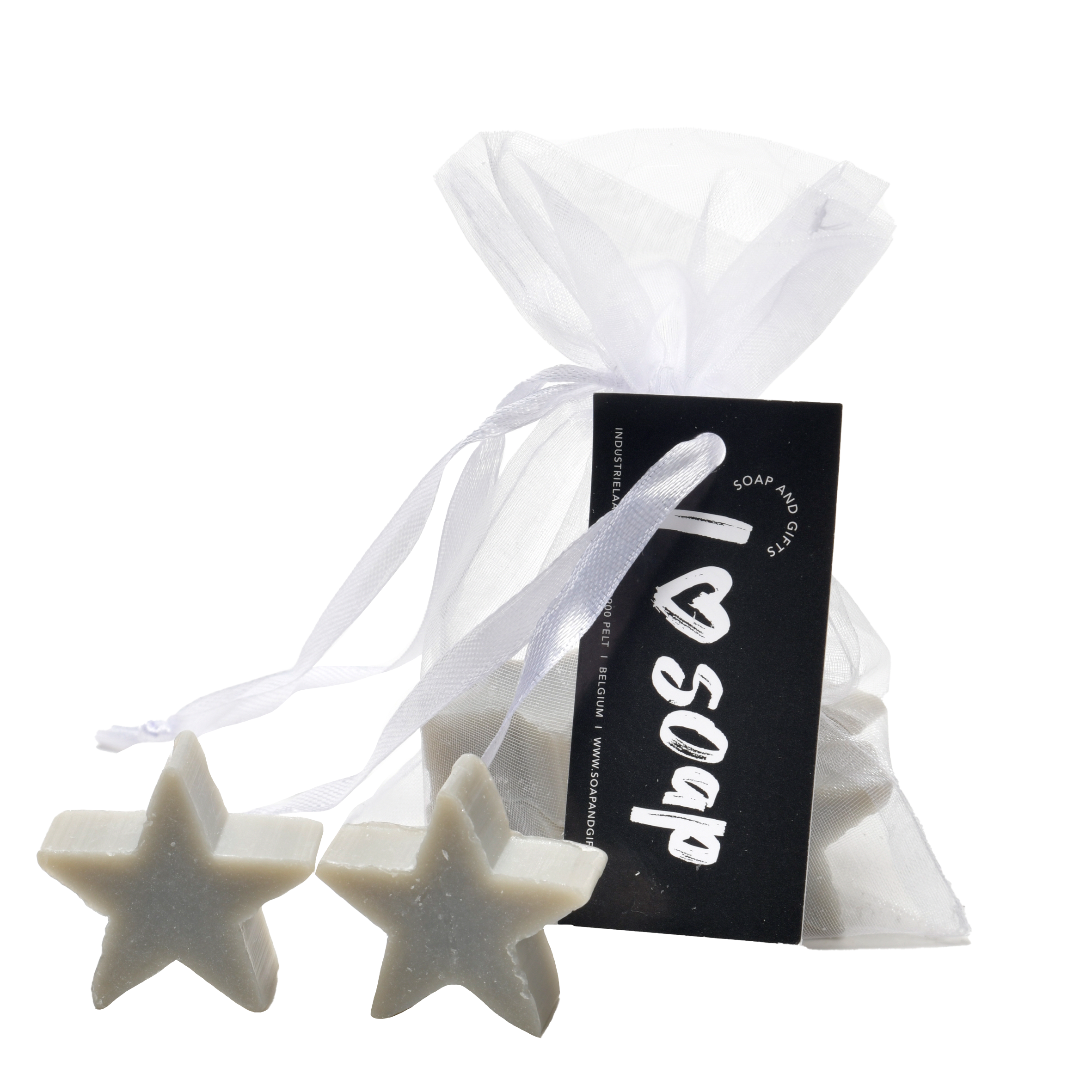 'I Love Soap' Winter 5 x star soaps in organza bag 'Silver Wine'