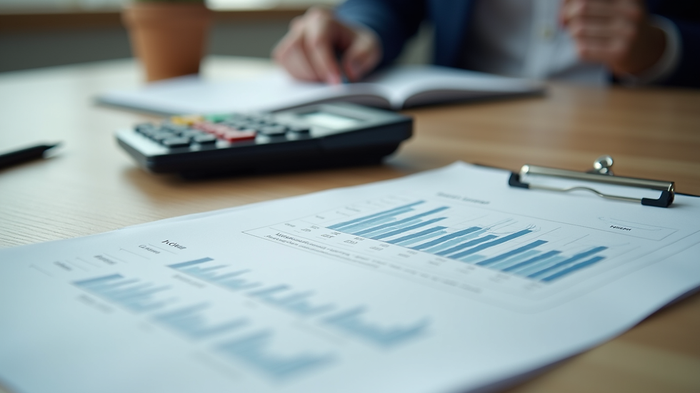 Close-up view of legal documents and calculator on desk