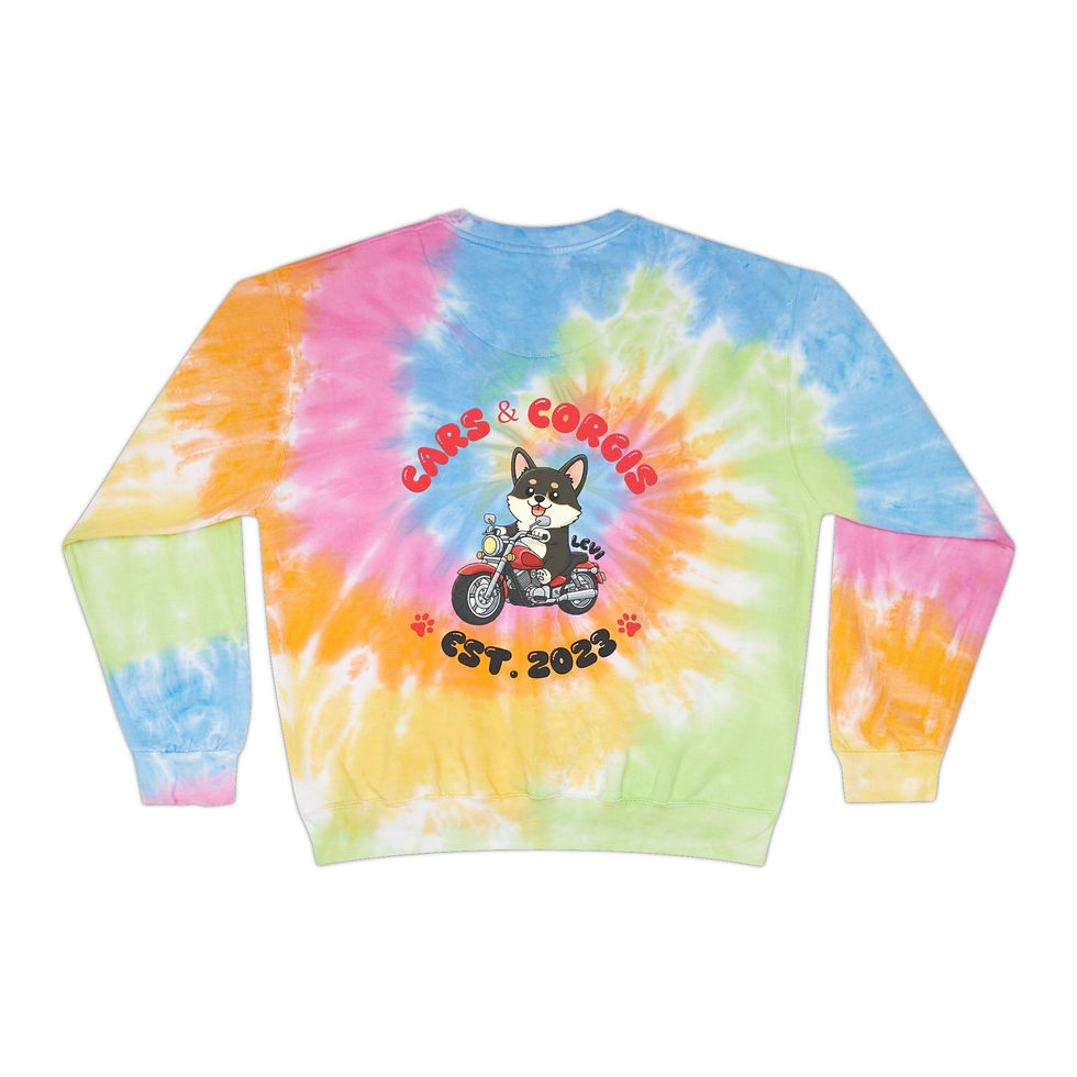 Thumbnail: Cars and Corgis (Motorcycle) Tie-Dye Sweatshirt