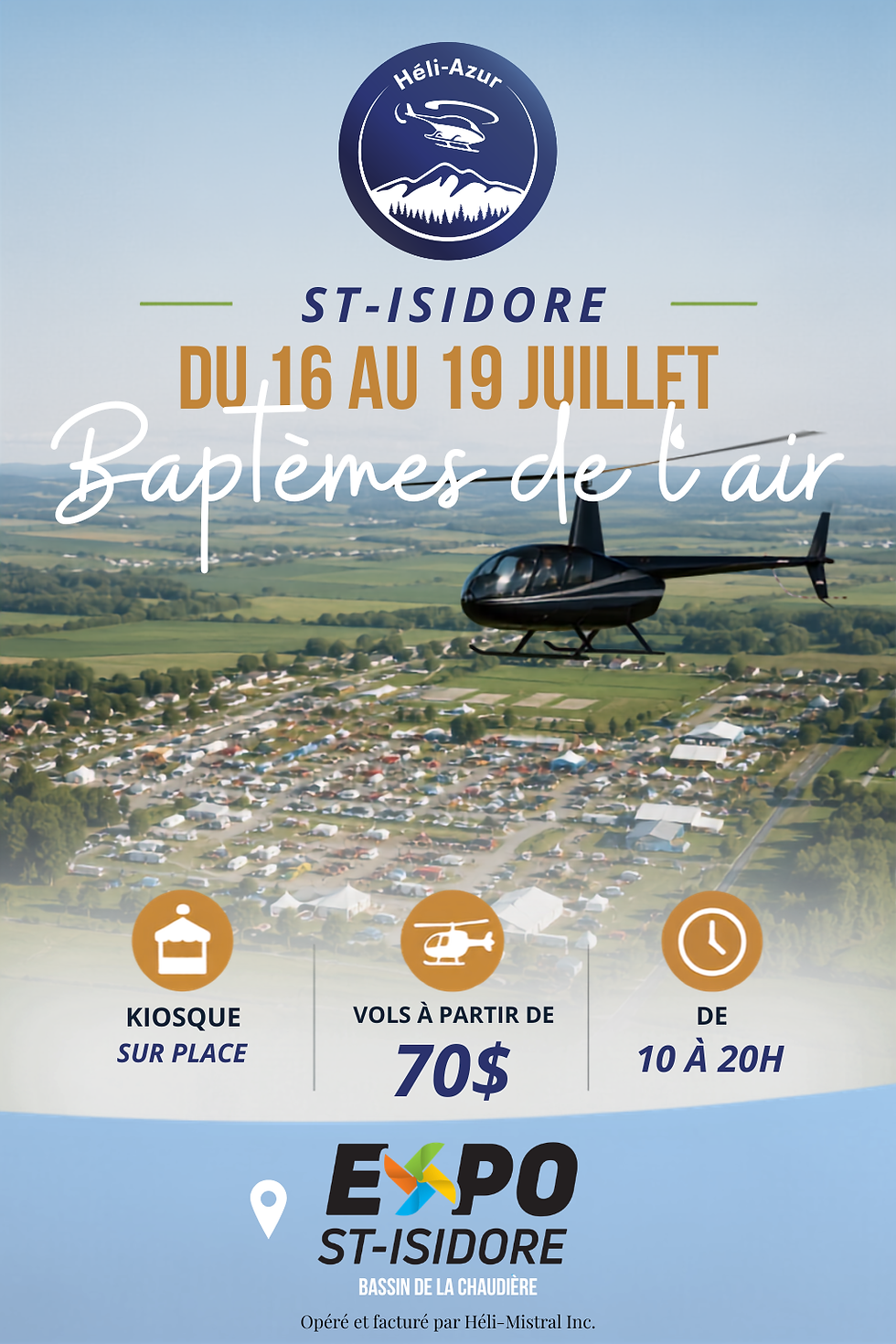 Héli Azur à l'Expo de Saint-Isidore : vivez l'expérience d'un vol en hélicoptère du 16 au 19 juillet 2026