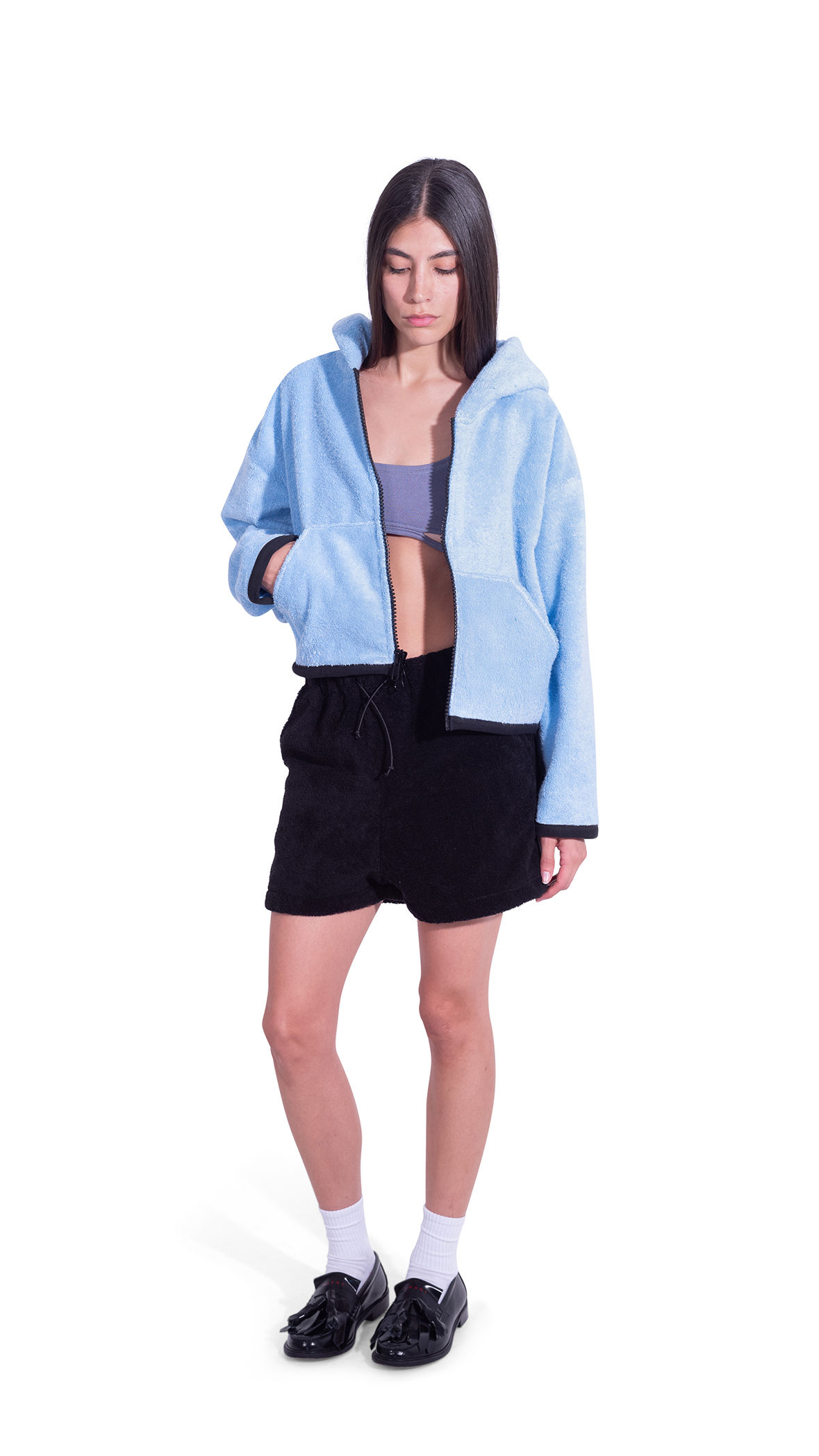 TERRY TOWELING JACKET IN LIGHT BLUE