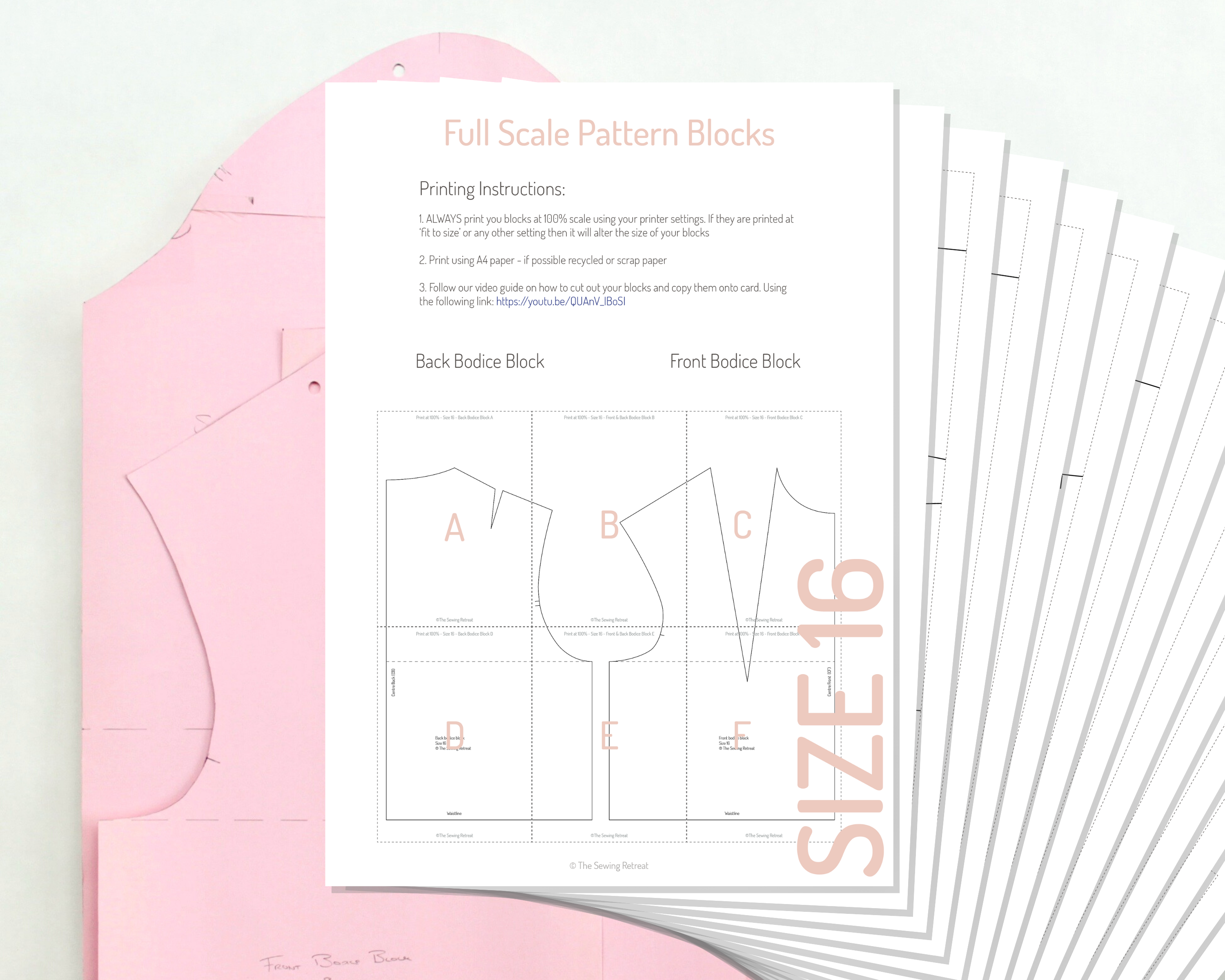 Printable Bodice and Sleeve Pattern Blocks - Size 16 UK/ Size 44 EU