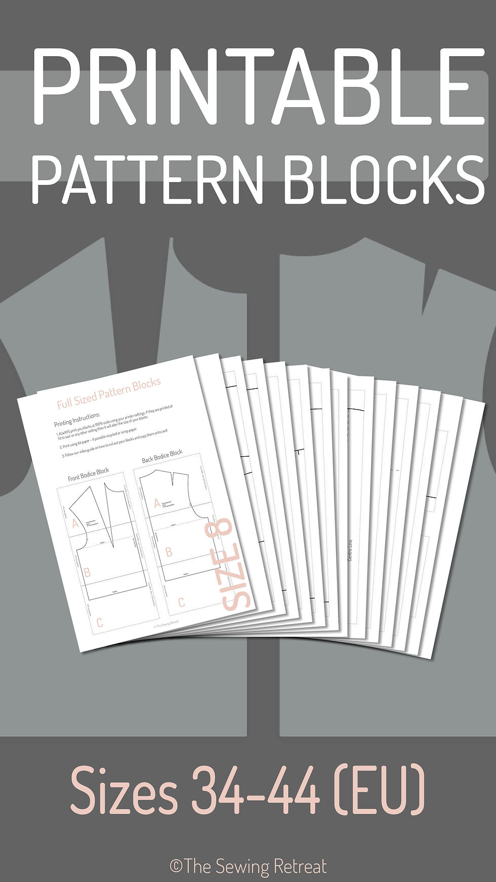 Thumbnail: Printable Bodice and Sleeve Pattern Blocks - All Sizes 6-16 UK/ Size 34-44 EU
