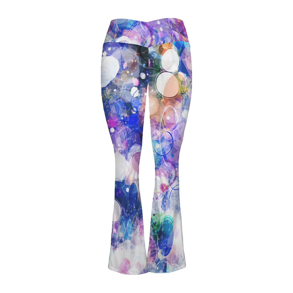 Thumbnail: Watercolor Galaxy Women's V-Crossover High Waisted Flare Leggings 4