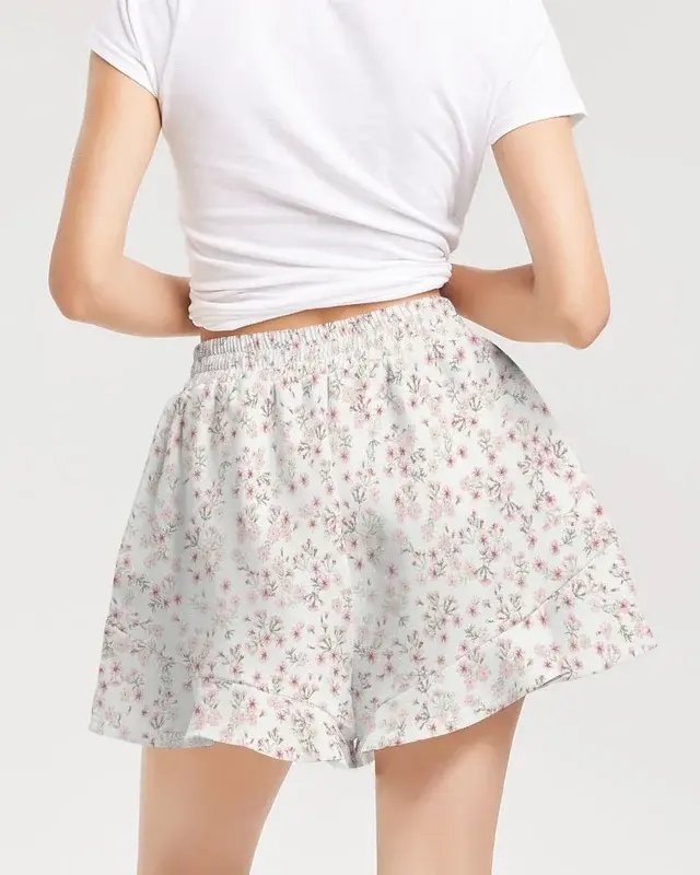 Ditsy Mauve Women's Ruffle Shorts 2