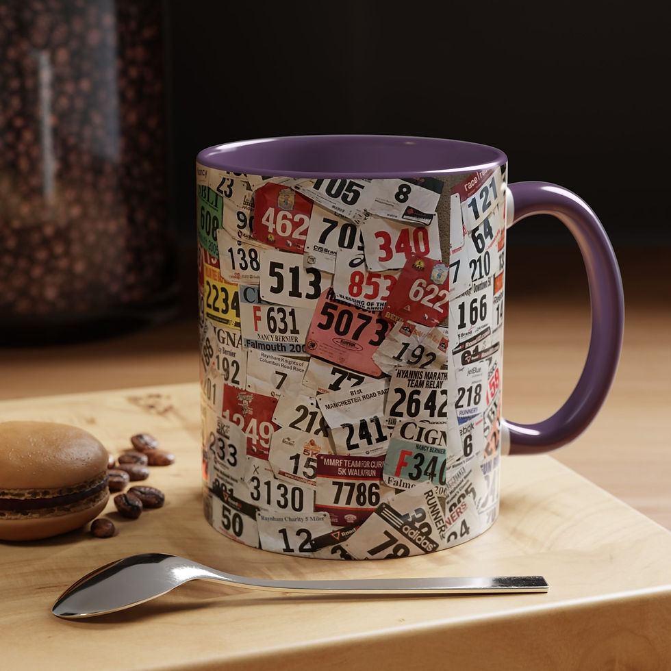 Thumbnail: 11 oz or 15 oz Traditional Coffee Mug | Race Bib Display Purple