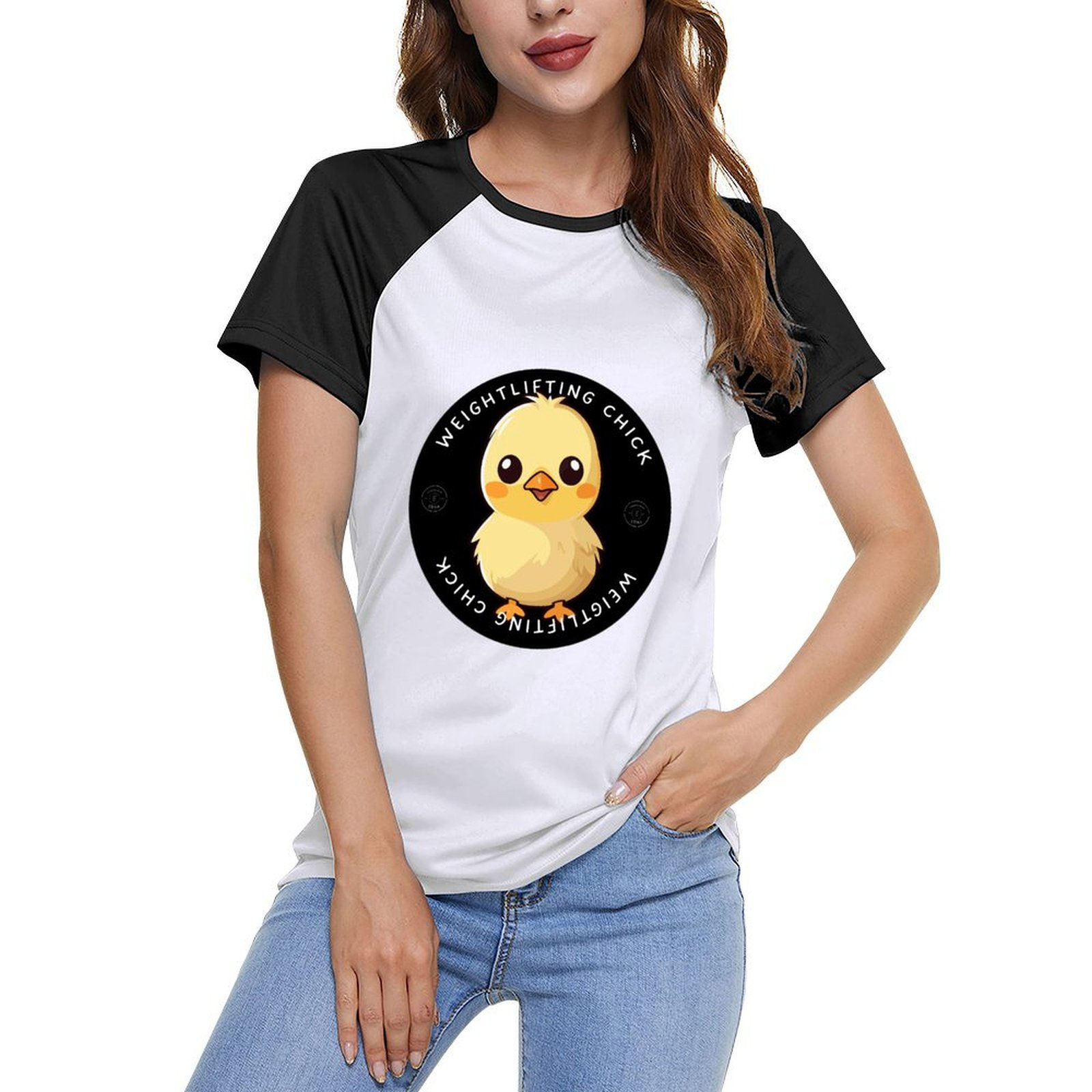 Weightlifting Chick Women's Sort Sleeve Raglan T-Shirt Black