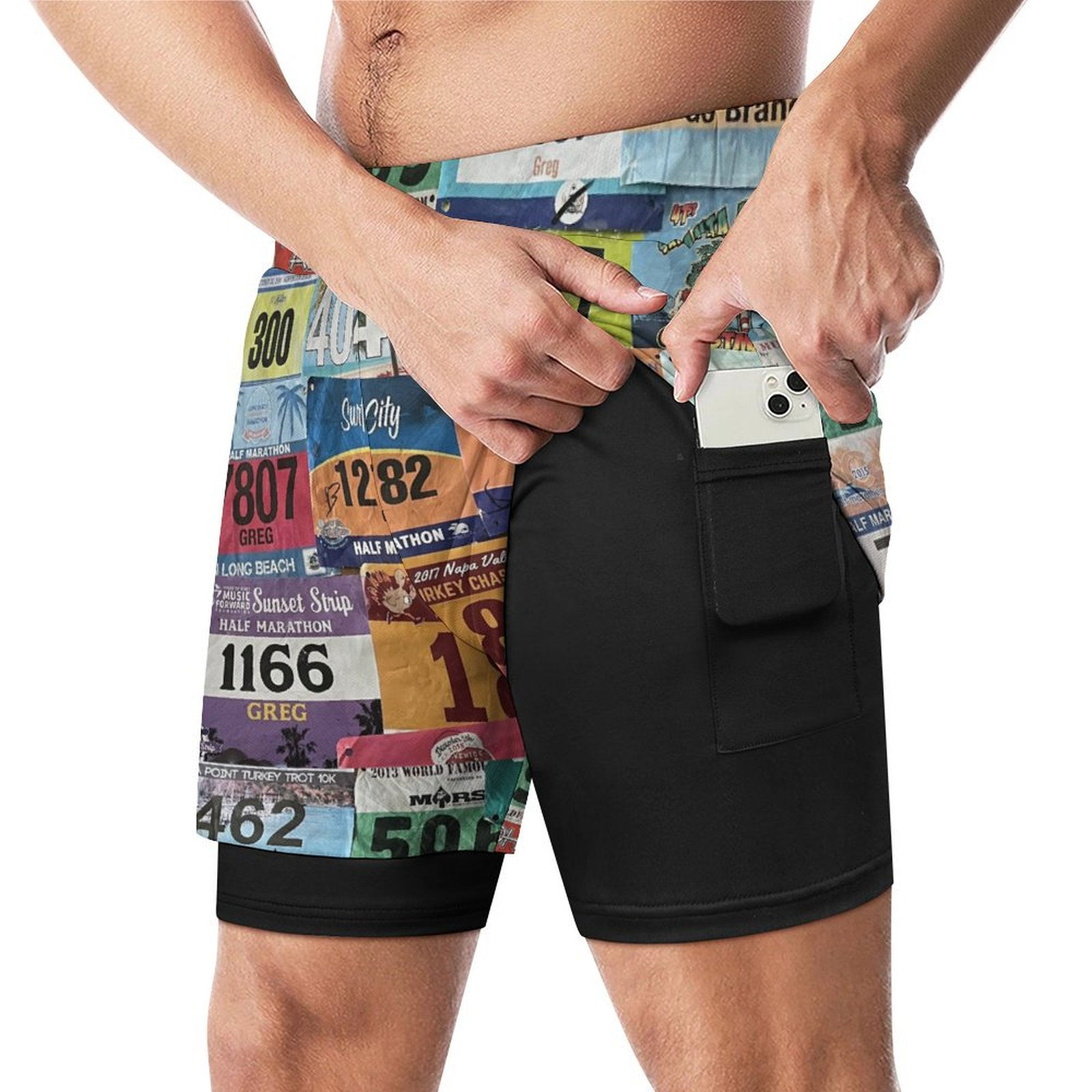 Men's Sports Beach Shorts | Race Bib Display 1