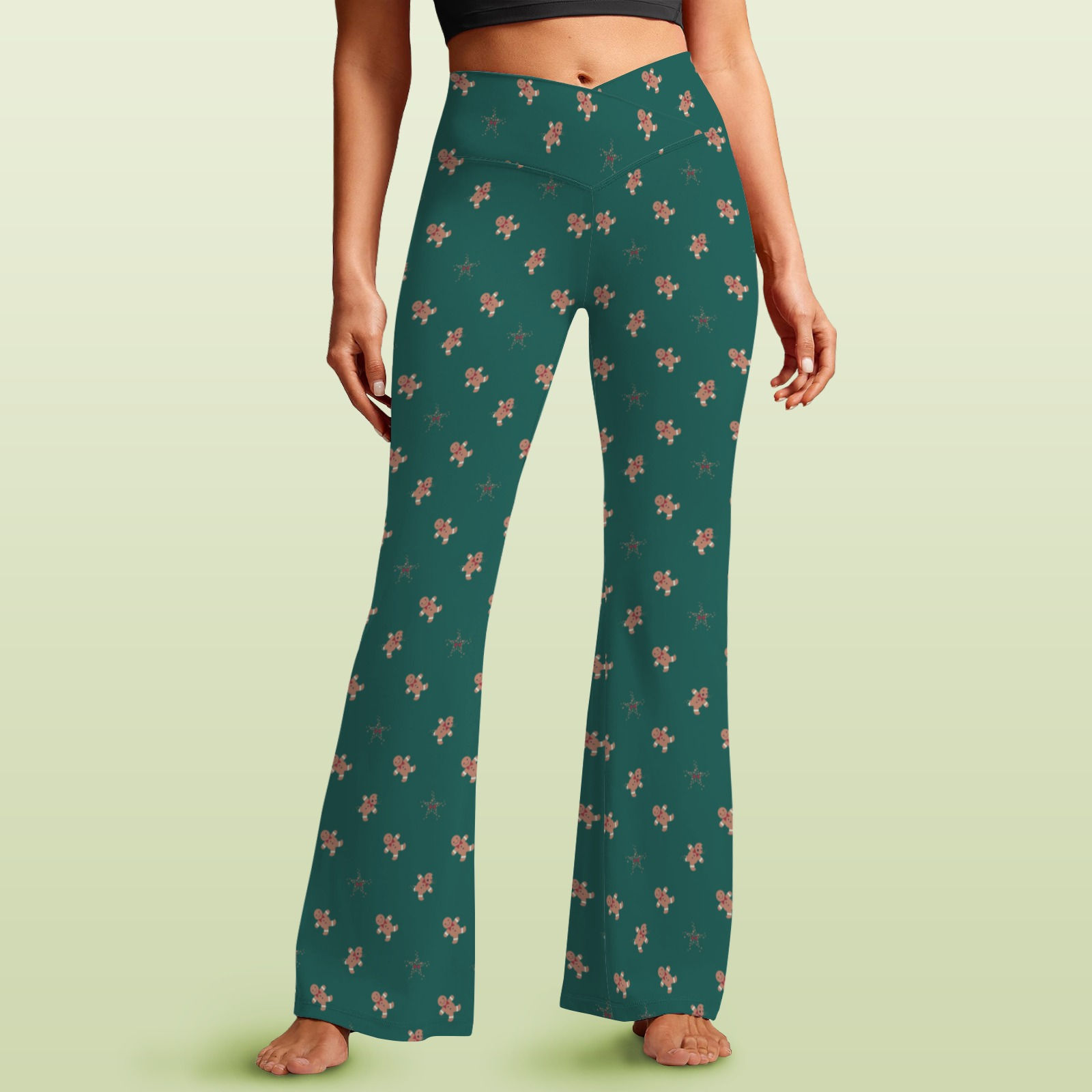 Gingerbread Men Women's V-Crossover High Waisted Flare Leggings 1