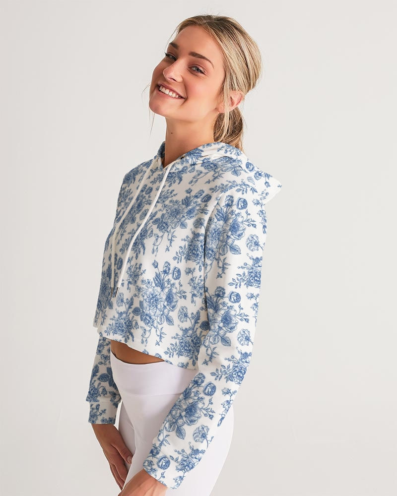 Thumbnail: Blue Toile CROPPED Women's Hoodie