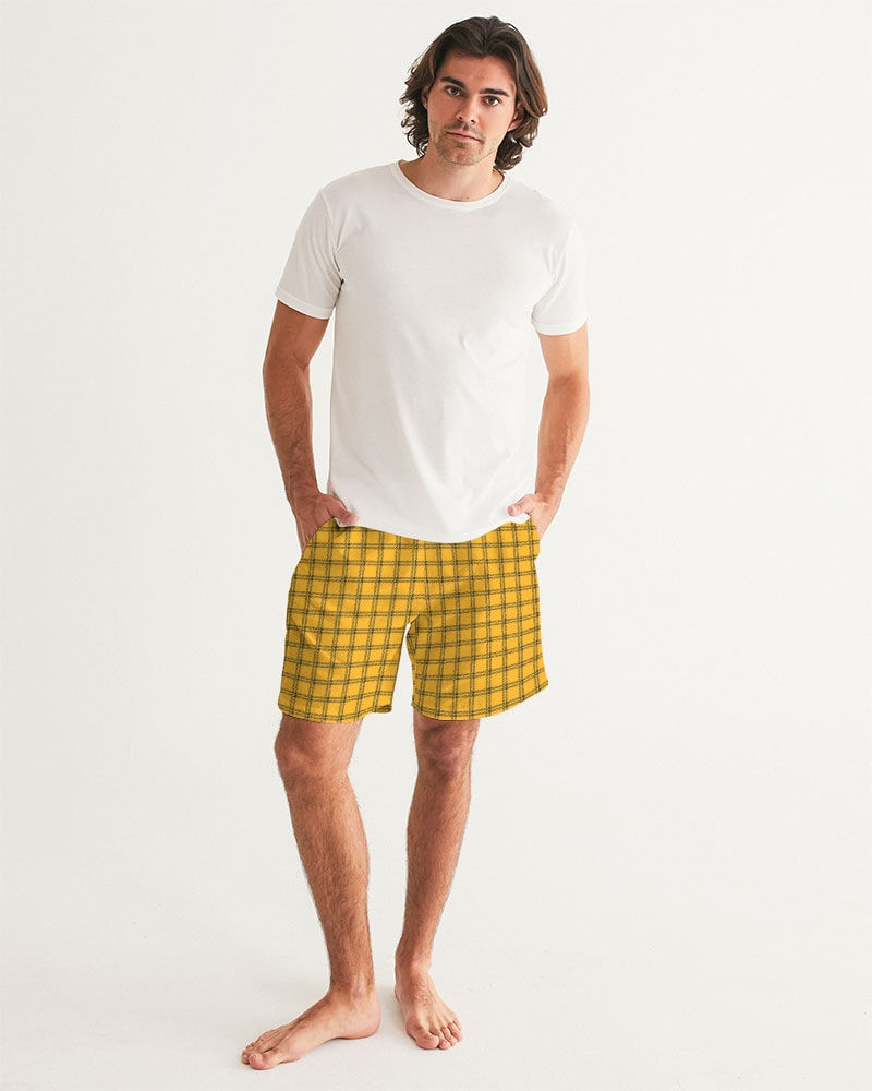 Thumbnail: Yellow Plaid Men's Swim Trunk 4