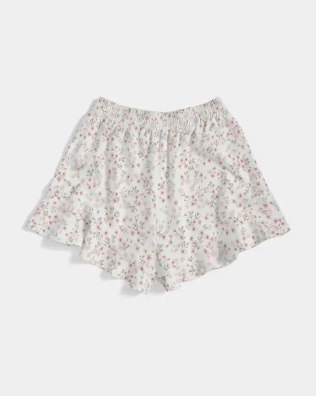 Thumbnail: Ditsy Mauve Women's Ruffle Shorts 7