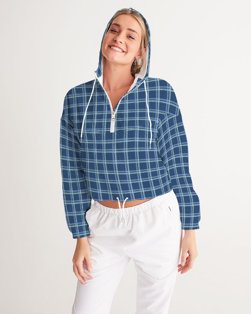 Thumbnail: Dark Blue Windowpane Women's Cropped Windbreaker