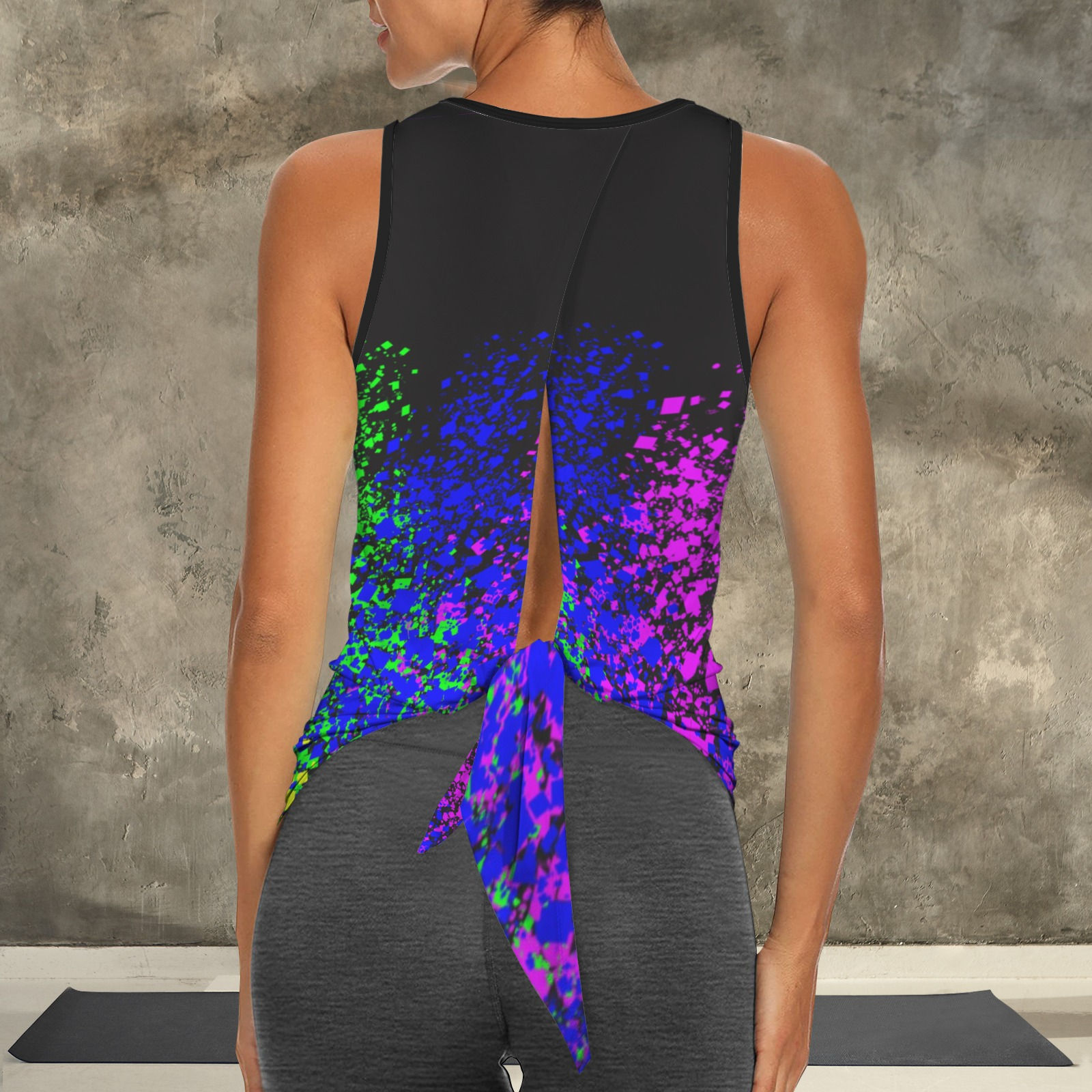 Spray Paint Backless Split Knot Yoga Tank 2