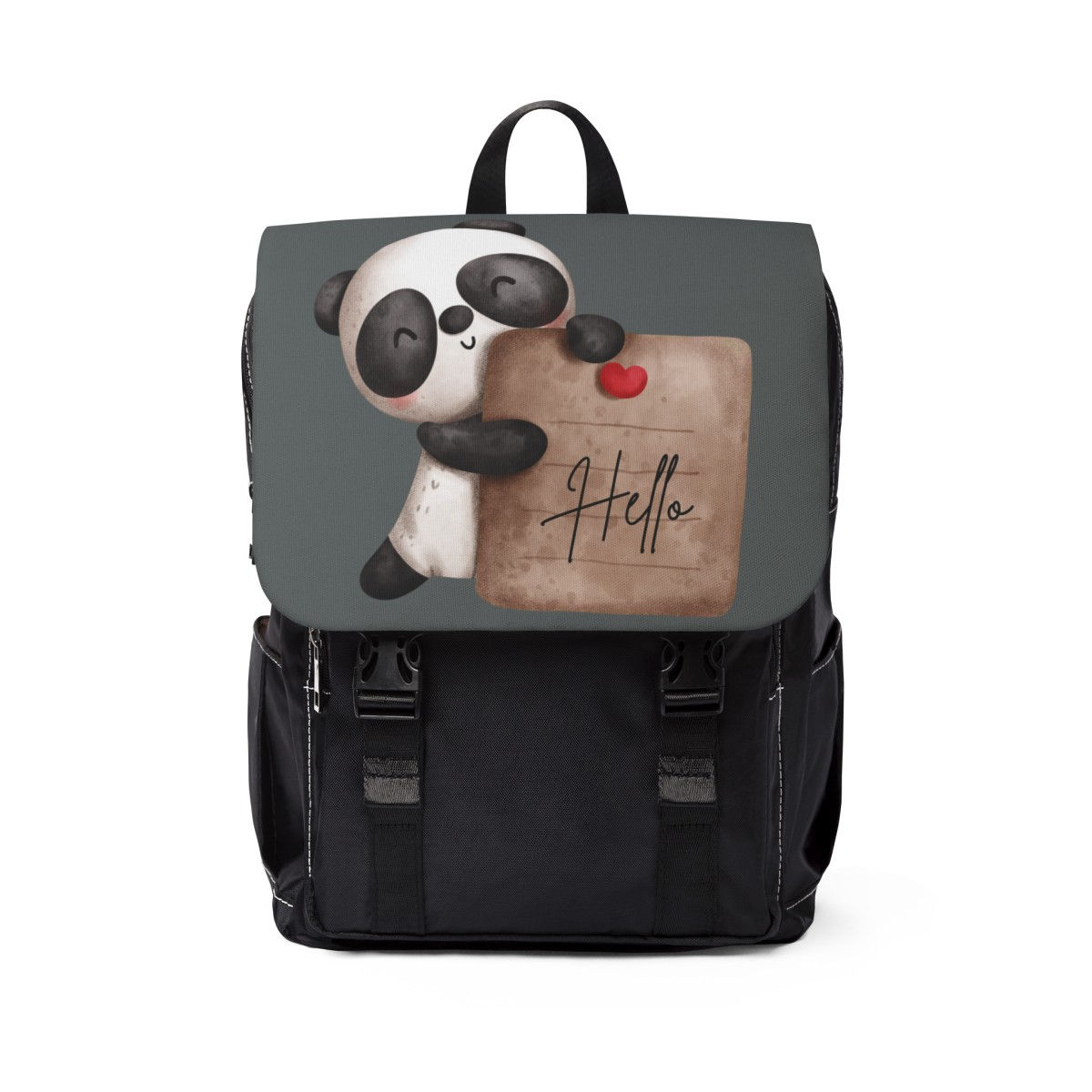 Hello Panda Gray Unisex Casual Shoulder Backpack 1