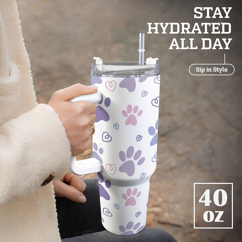 Thumbnail: Purple Paw Print Tumbler with Handle | 40oz 4