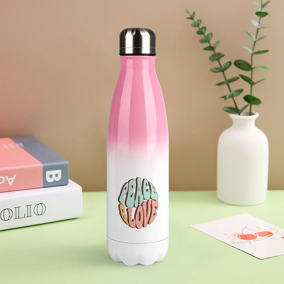 Thumbnail: Peace & Love Stainless Steel Water Bottle Pink COntext 3