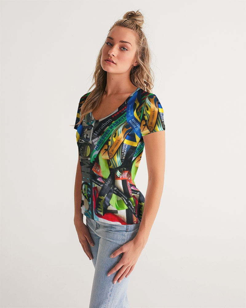 Thumbnail: Women's V-Neck Tee | Race Bib Display 5