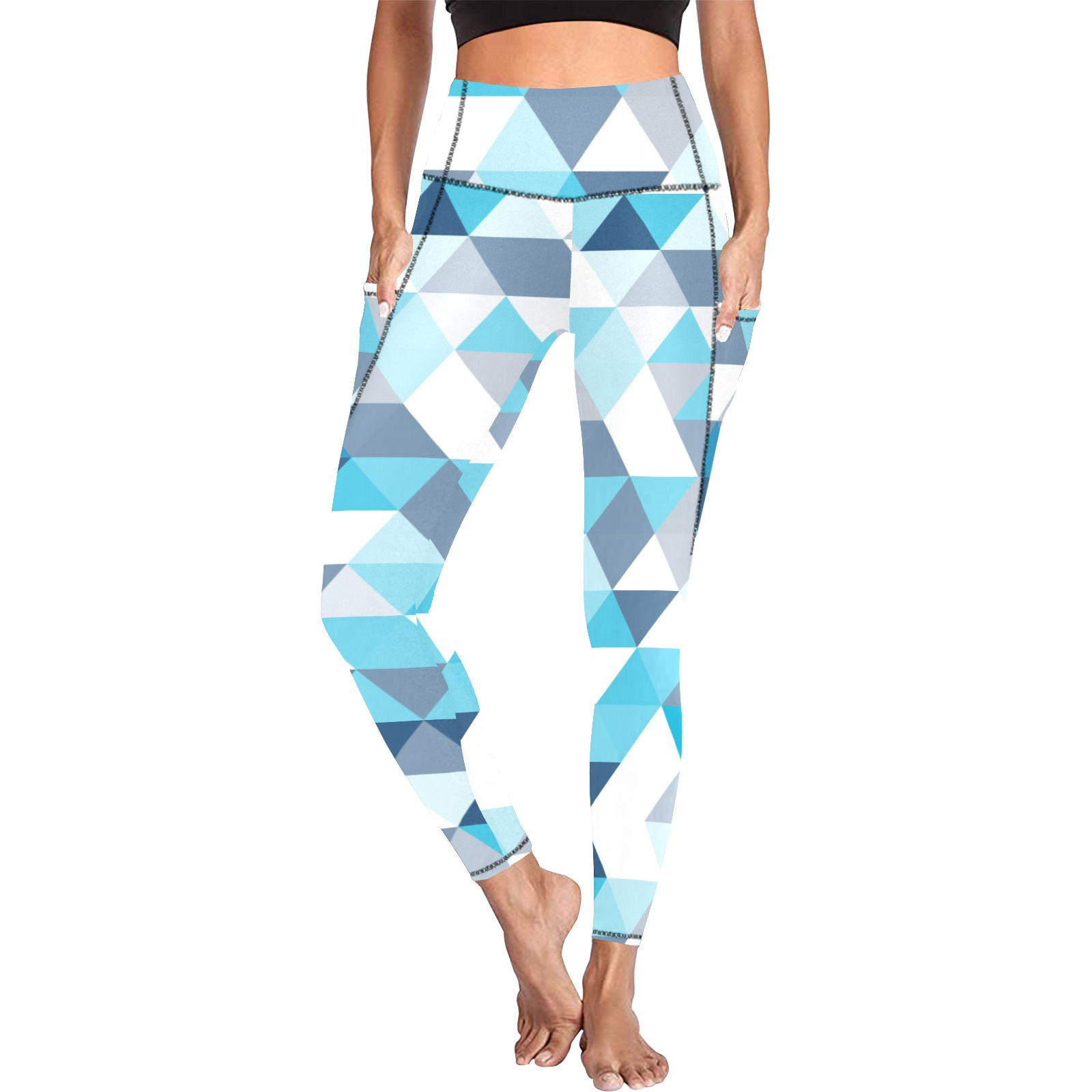 Blue Triangle High Waist Leggings with Pockets