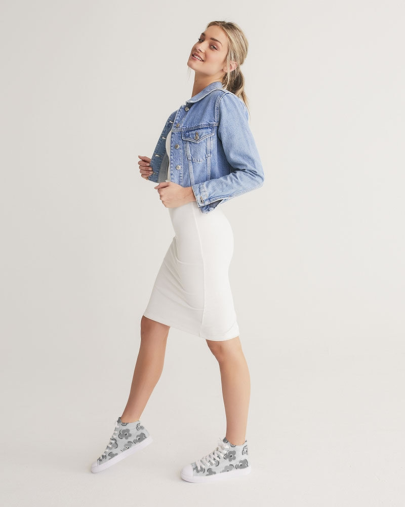 Thumbnail: Gray Flowers Light Women's Hightop Canvas Shoe 6