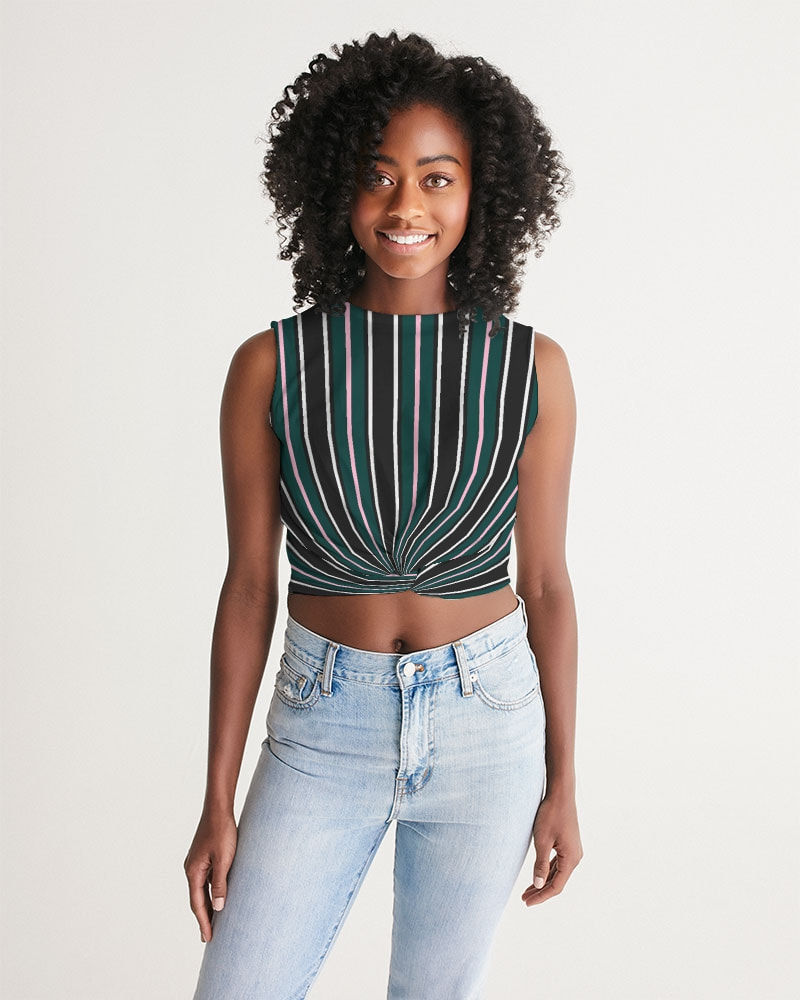 Green WIDE Stripe Women's Twist-Front Tank 1