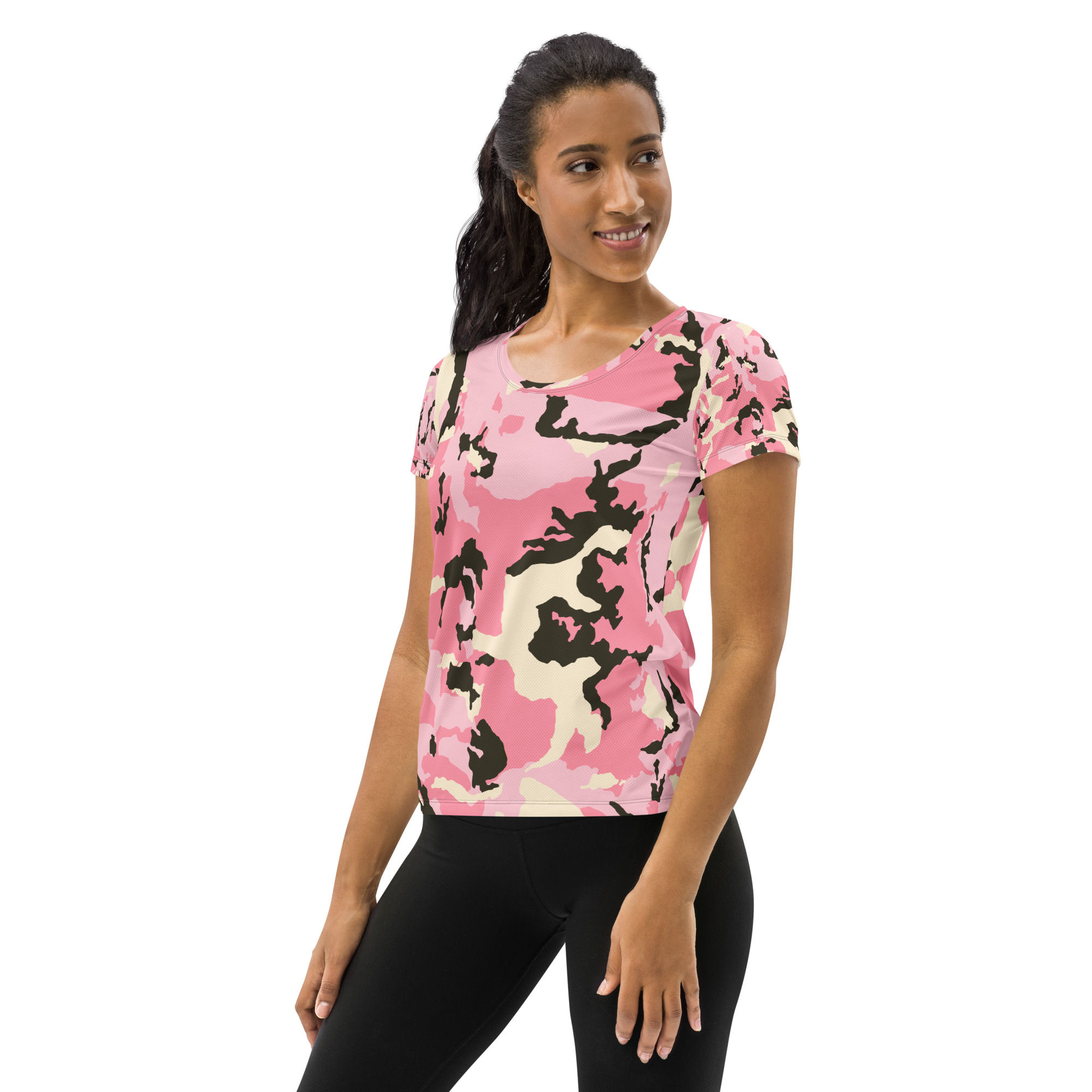 Pink Camo Women's Athletic T Shirt 1