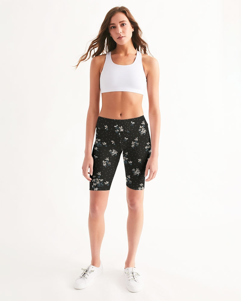 Thumbnail: Black Wild Flowers Women's Mid-Rise Bike Shorts