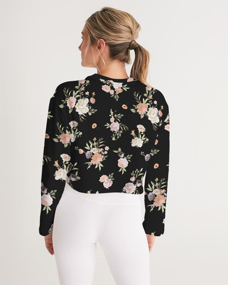 Thumbnail: Black Floral Women's Cropped Sweatshirt