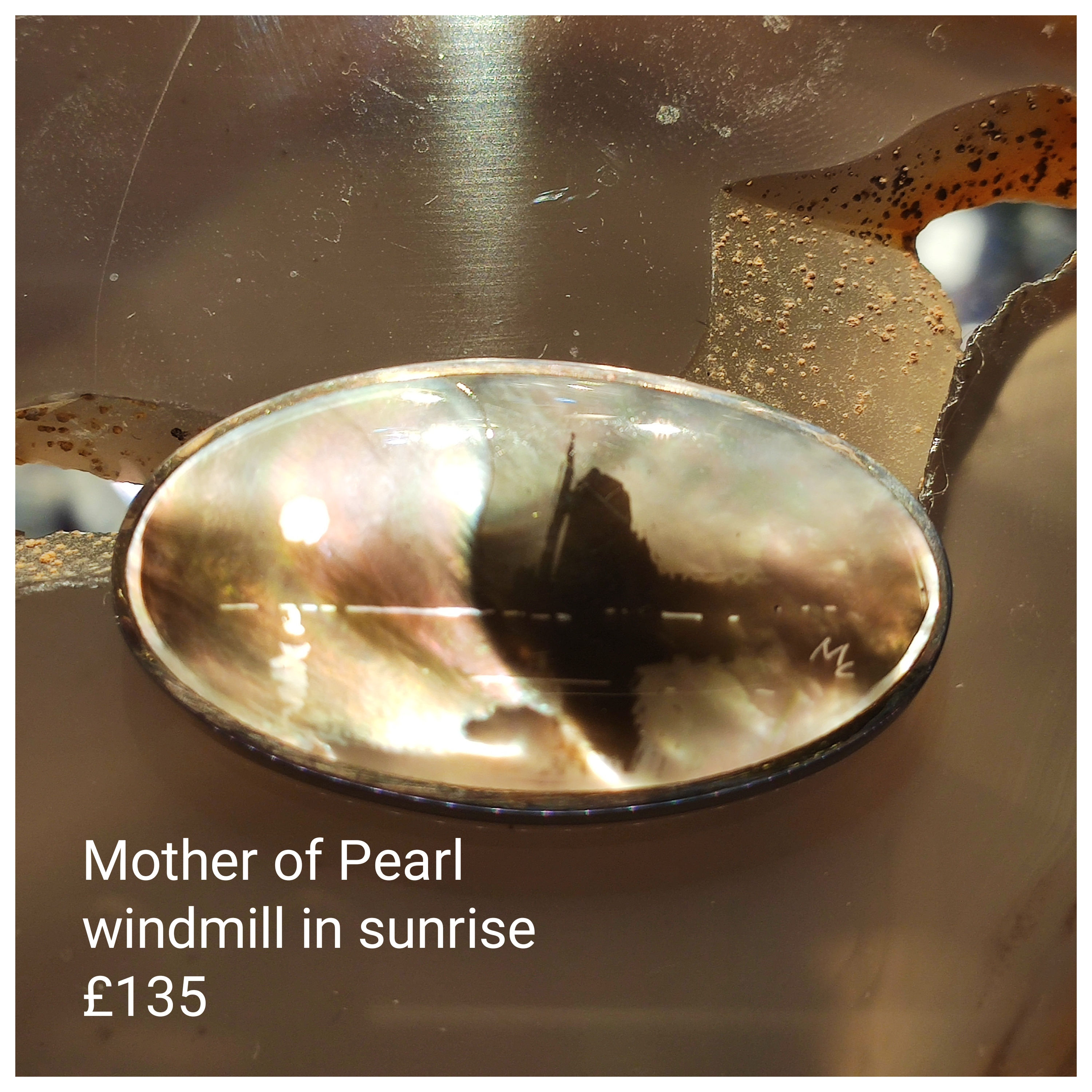 Abalone painting in smoke brooch