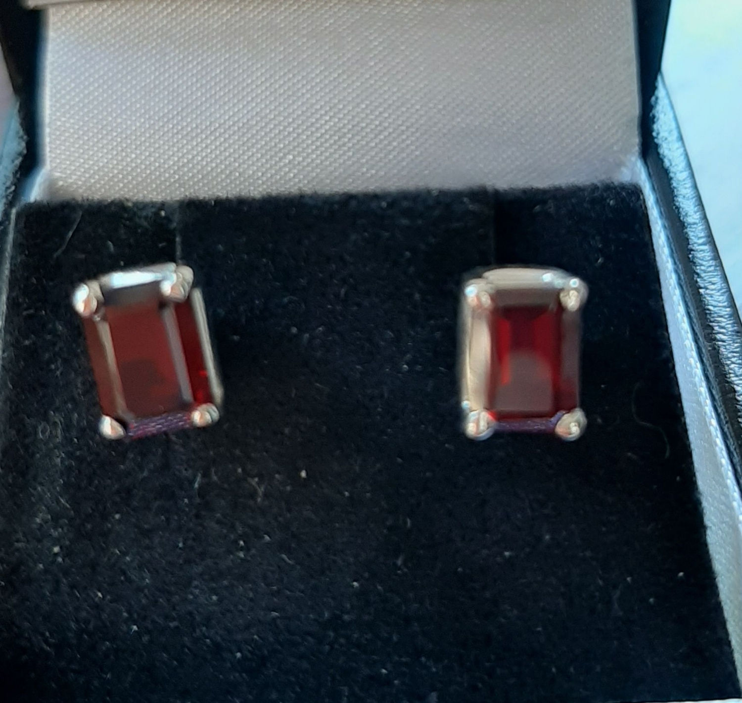 Rectangular semi-precious gemstone studs in sterling silver