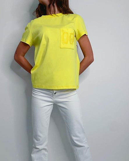 hermes yellow t-shirt with logo pocket