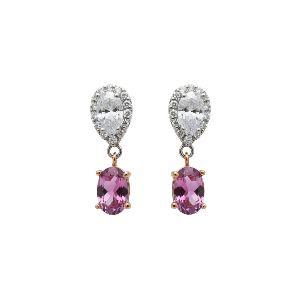 14K White and Rose Gold Diamond and Pink Sapphire Earrings