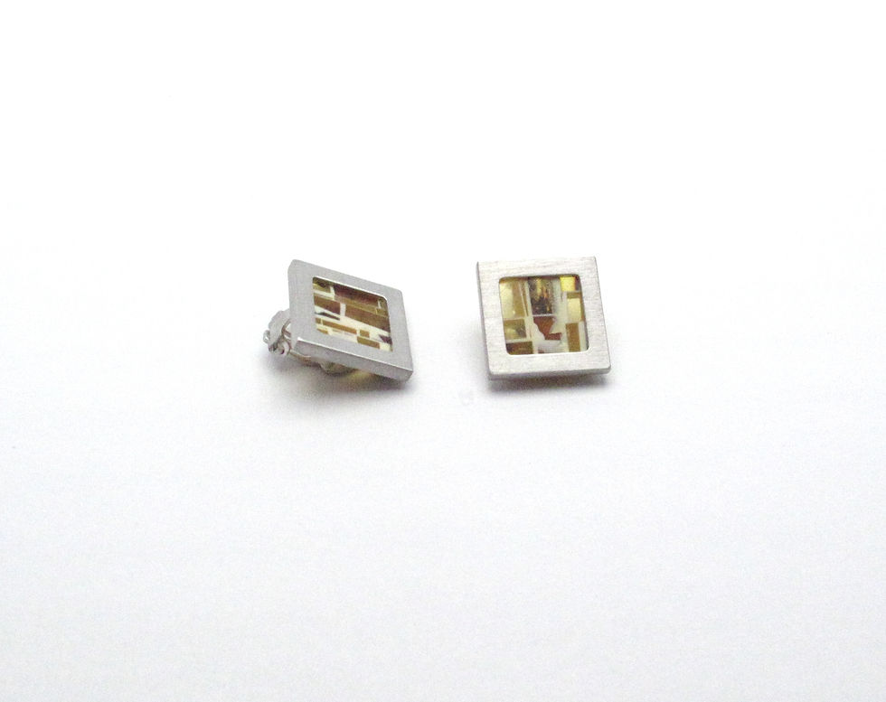 Thumbnail: Sterling Silver Amber Mosaic Earrings