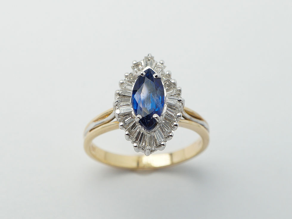 14 karat yellow gold and white gold sapphire and diamond ring