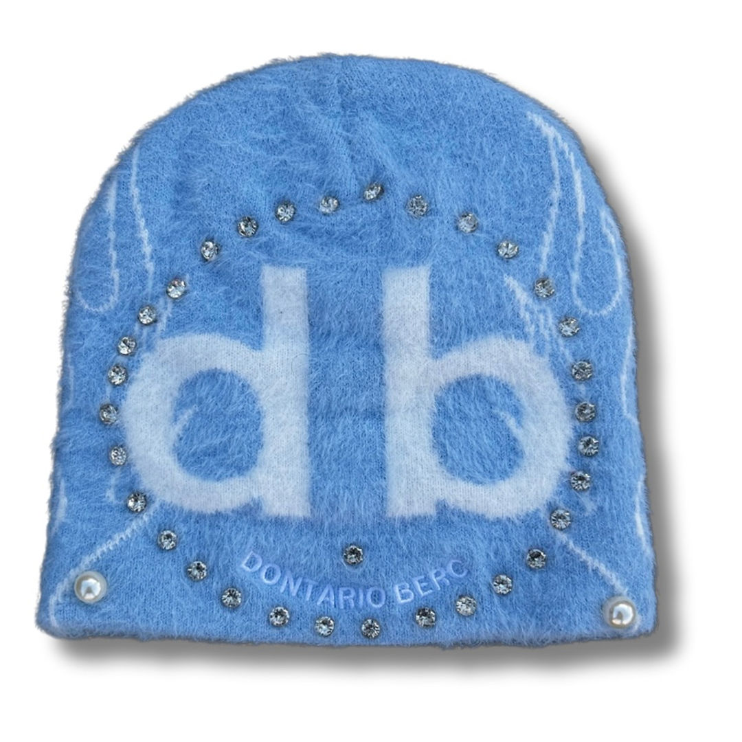 Dontario Berc Fuzzy Mink Rhinestone & Pearl Embedded Beanie