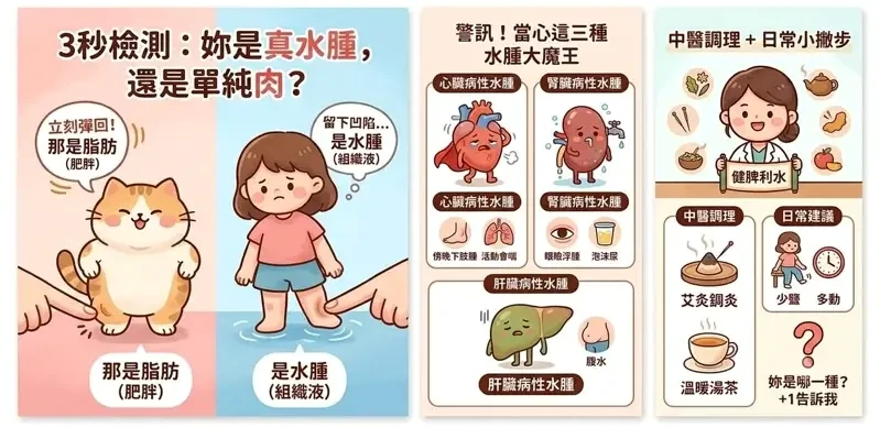 中醫師梁世瀅指出,要分辨真胖還是水腫,民眾可用大拇指用力按壓小腿脛骨處,若皮膚立刻彈回且沒有凹陷,為單純肥胖。(中醫師梁世瀅提供)