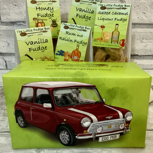 Mini Cooper Fudge Gift Box choose 5 bags Welsh handmade present red vintage car thelittle