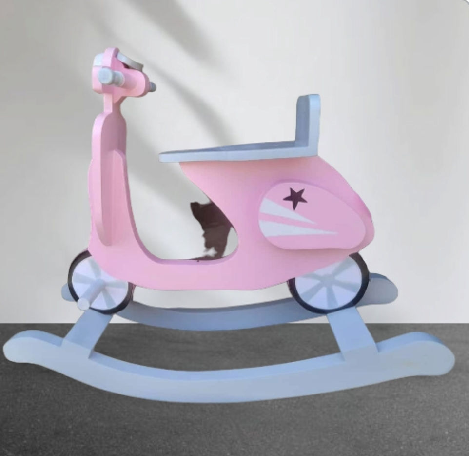 "WhimsiWood Rocking Scooter: Fun Wooden Ride for Kids!"