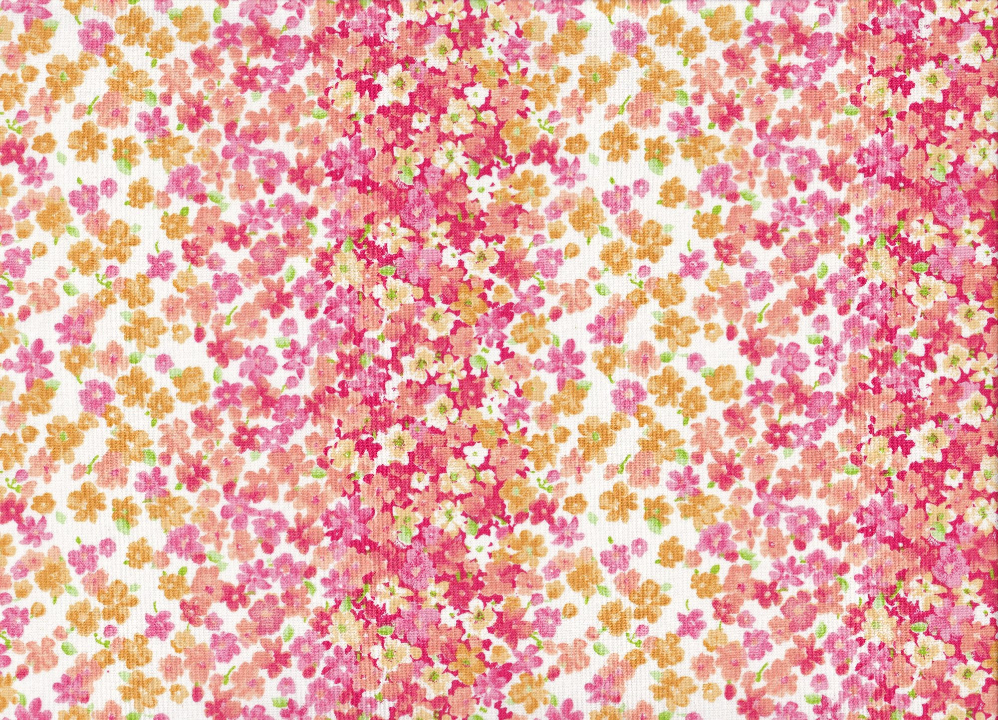 Vibrant Pink Yellow Striped Floral Cotton Fabric
