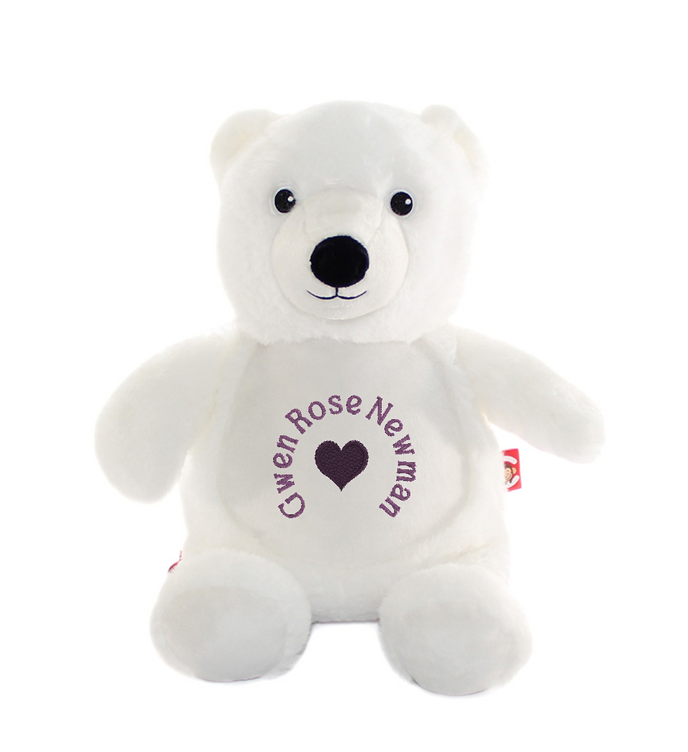 soft, fluffy white body, bright black eyes, and a sweet black nose