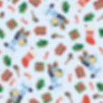 This fabric features a light blue 100% cotton fabric with tossed Bluey with reindeer ears