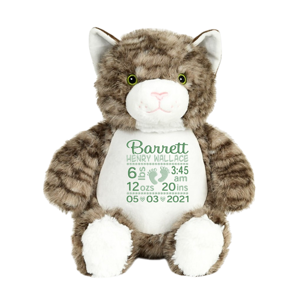 Stripe Cat Plush Cubbies Birthannouncement