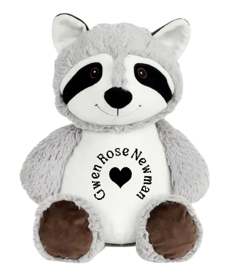 Thumbnail: Heart and Name Raccoon Plush Cubbie