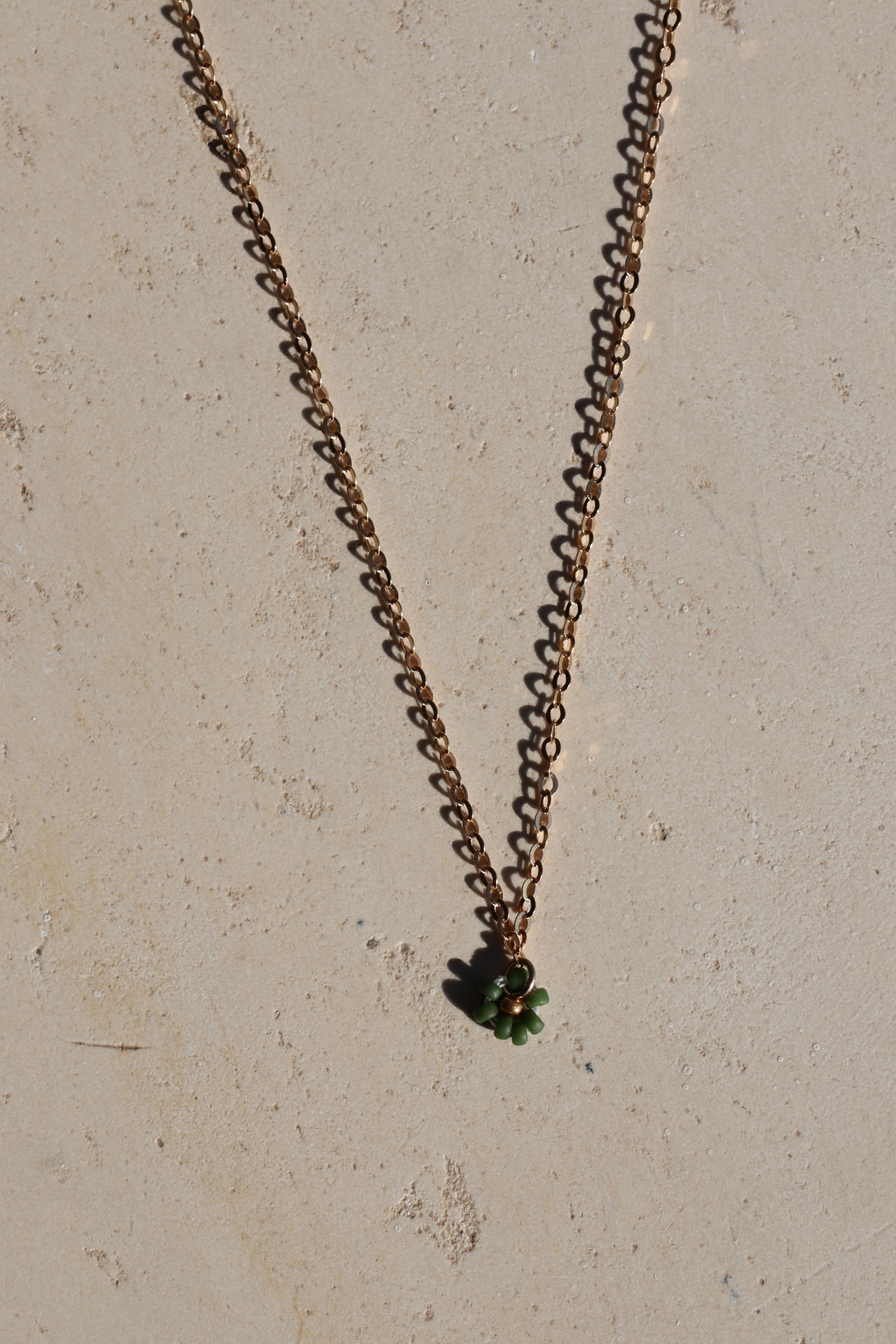 Green Daisy Charm Necklace
