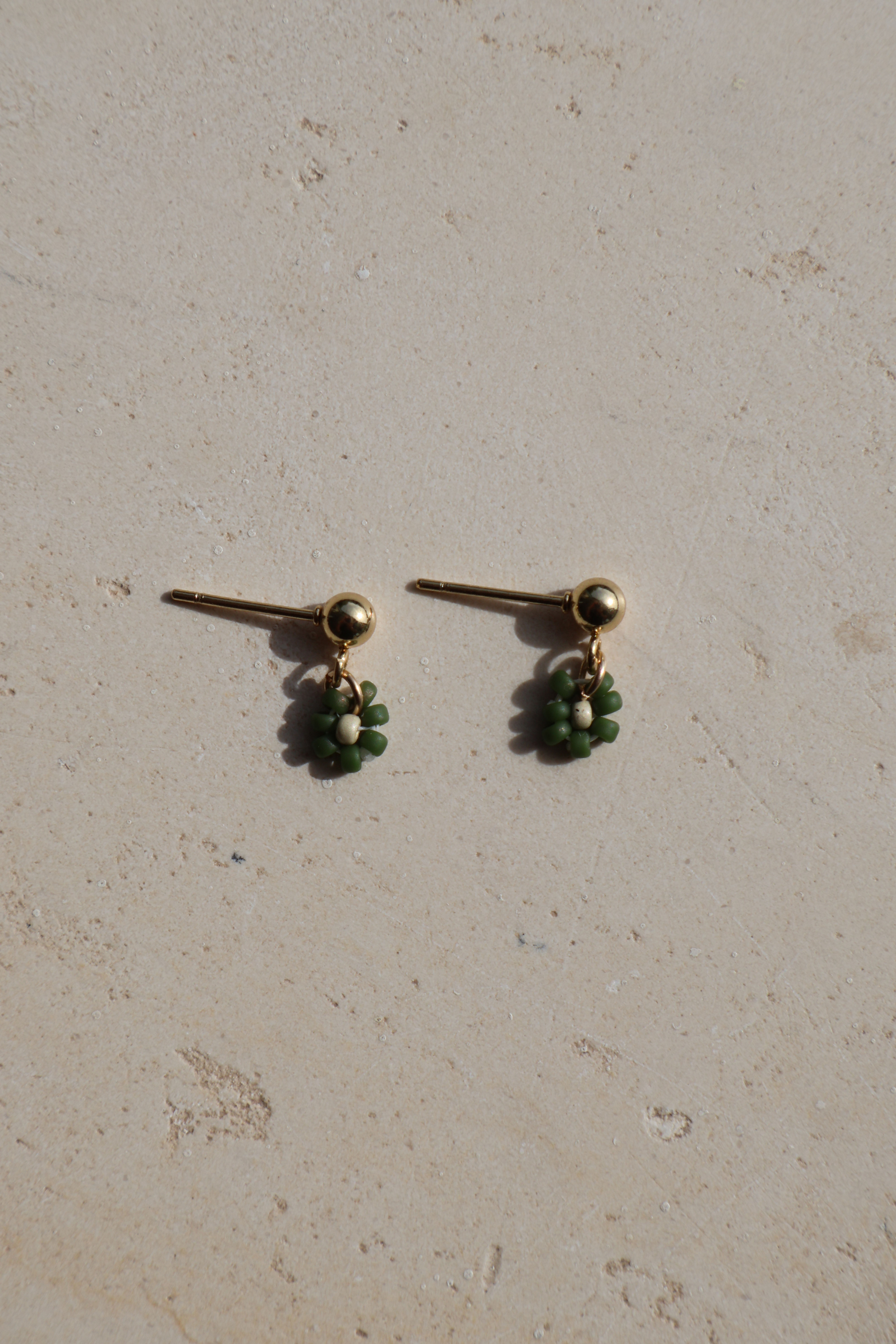Green Daisy Charm Studs