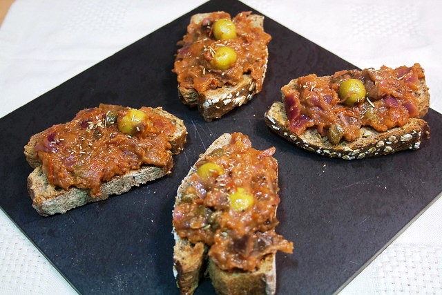 Sicilian caponata crostini