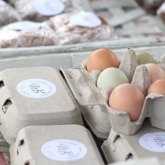 A half dozen carton of eggs on a table
