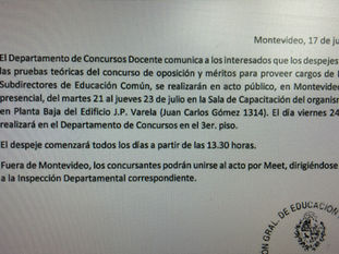 Despejes fijados para las pruebas teóricas concurso de Directores y Subdirectores de Ed. Común