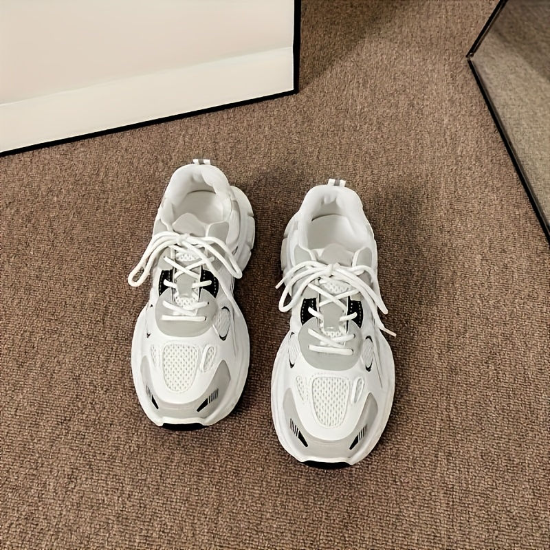 Tênis feminino com plataforma em malha respirável - Sapatos baixos com cadarço p