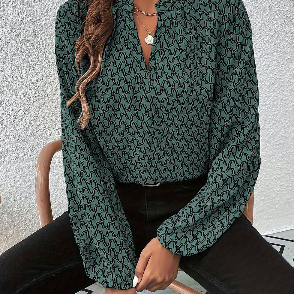 Camisa feminina de manga comprida com estampa geométrica